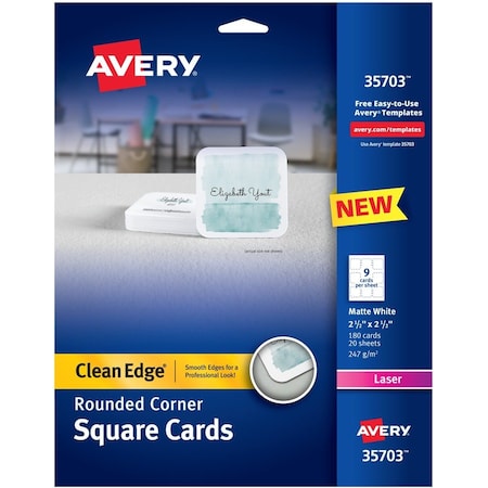 Avery Cards, Sqr, Wht, Lsr, 180Pk AVE35703